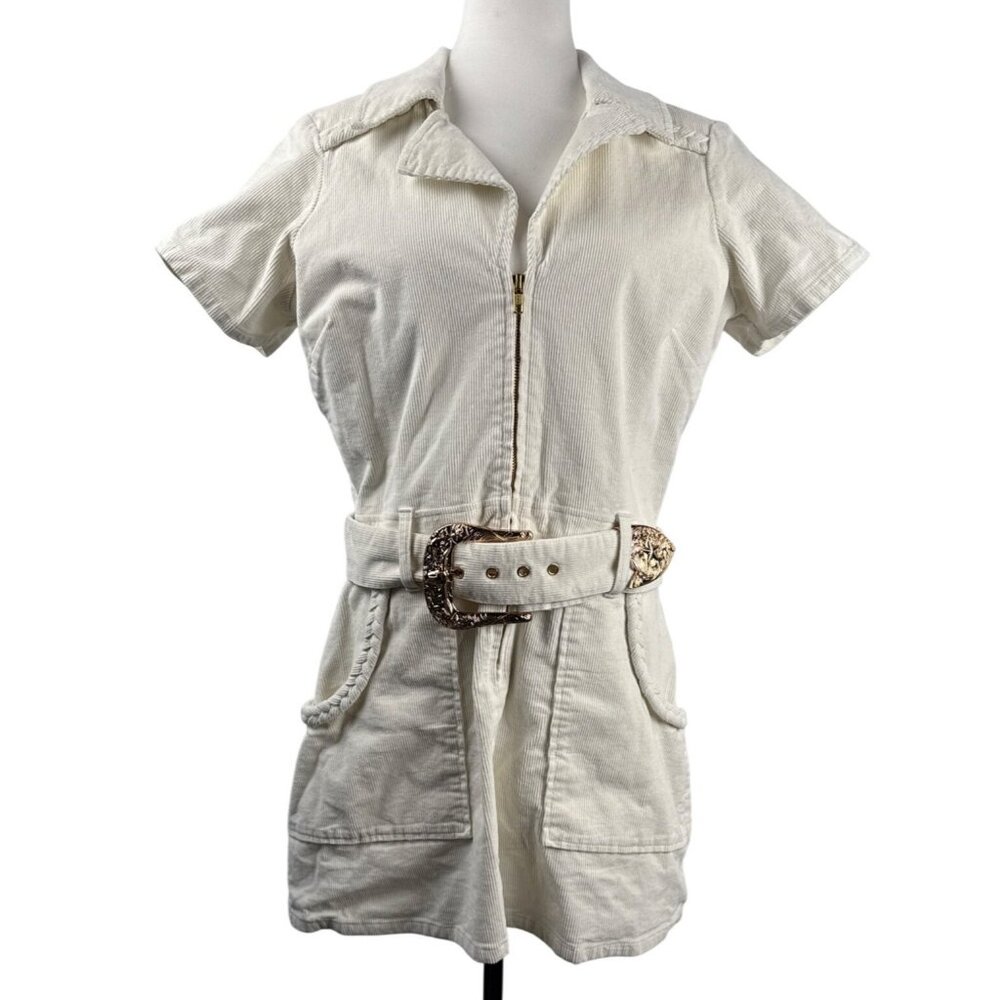 Show Me Your Mumu Women's Outlaw‎ Collared Mini Corduroy Dress Cream Size XL
